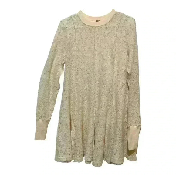Free People Coffee in The Morning Ivory Lace Floral Tunic Top Size S Long Sleeve - Picture 6 of 12